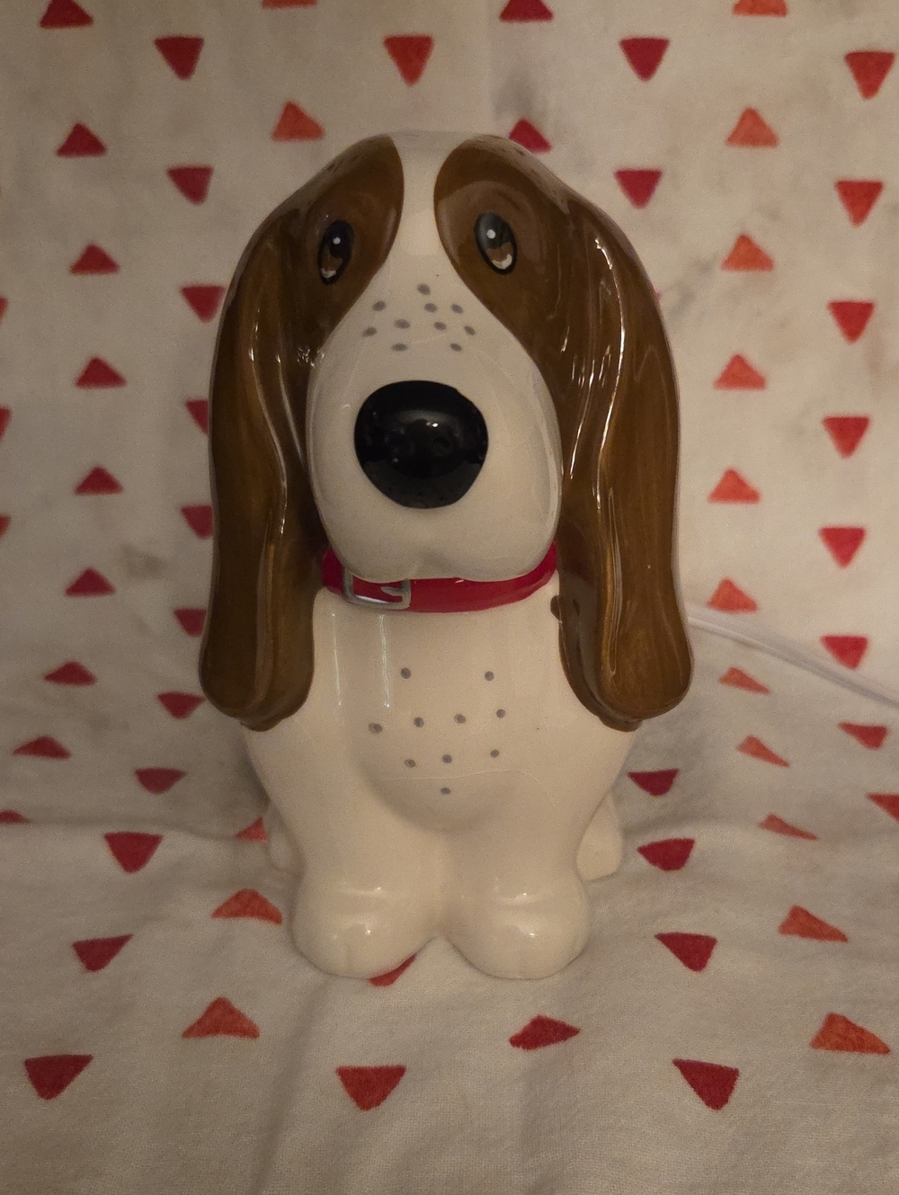 Ceramic Lighted Basset Hound Dog Figurine in White and Brown